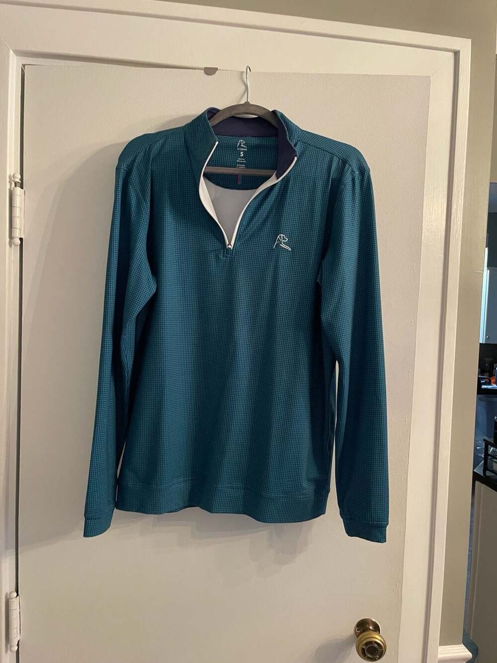 Rhoback Performance Q-Zip Teal Blue Houndstooth Quarter Zip Pullover